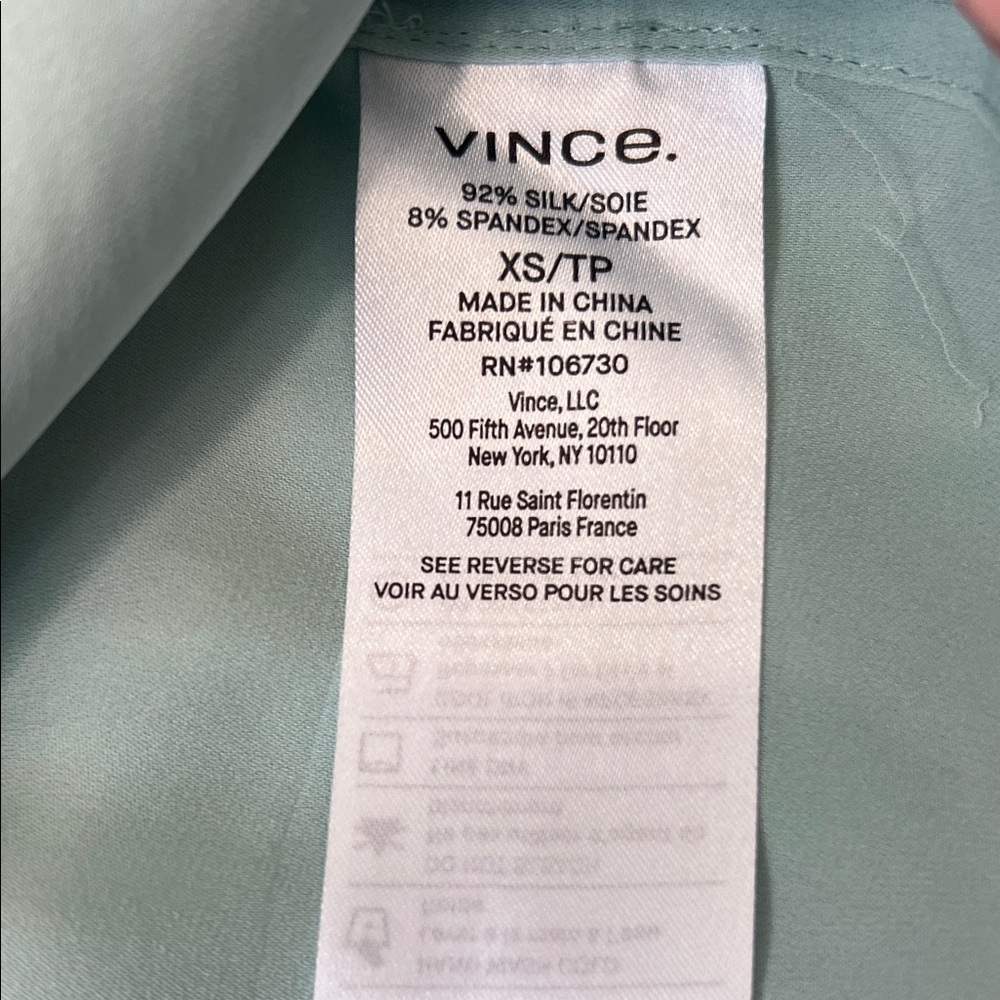 Vince Silk and Spandex Light Green Button-Up Blouse XS/TP - Picture 7 of 7